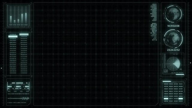 Digital HUD futuristic background motion graphic element cyber generated. Future technology interface data sci-fi display screen. Artificial intelligent analytic simulation, loop able video background - Powered by Adobe