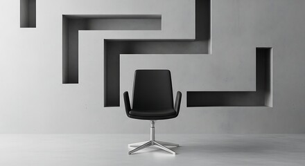 Minimalist business concept with an empty chair in a sophisticated architectural space