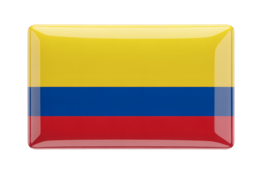 Glossy Colombian flag emblem badge, representing national pride, heritage, and culture in vibrant colors