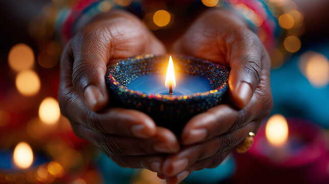 Sch&uuml;tzende H&auml;nde umh&uuml;llen brennende Kerze und schaffen eine intime, friedvolle Atmosph&auml;re