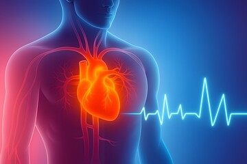 Human Body with Highlighted Heart – Cardiovascular Disease Concept