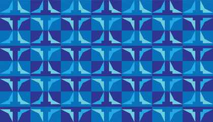 Fototapeta premium A seamless repeating geometric pattern of circles and squares, to create a visually appealing pattern with a combination of blue colors.