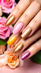 Close-up of colorful nails