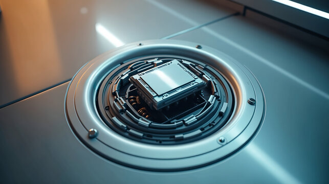 Processor Chip Inside Futuristic Circular Device
