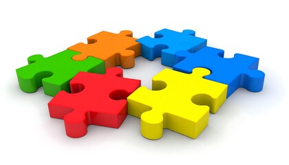 Obraz premium Colorful Puzzle Pieces Interlocking, Teamwork Concept