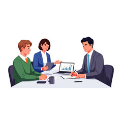 A business team collaborates, reviewing data on a laptop and tablet, as a colleague attentively signs a document, showcasing a positive and productive work environment.