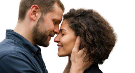 Romantic couple touching foreheads, love and connection isolated PNG with Transparent Background