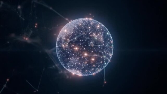 Futuristic abstract plexus sphere made of particles of lines and dots. Network connection structure. Digital technologies, big data, visualization of high-speed connections. Seamless 4K video looping.