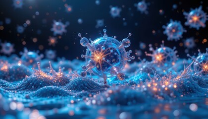 Obraz premium Abstract representation of viruses or bacteria in a cellular environment