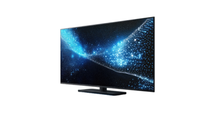 A modern flat-screen television with a dynamic abstract display