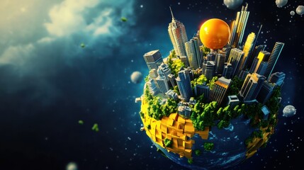 City on earth globe in space