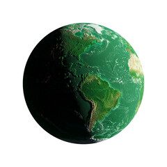 Emerald Planet Earth with continents in the style of a 3D cartoon.