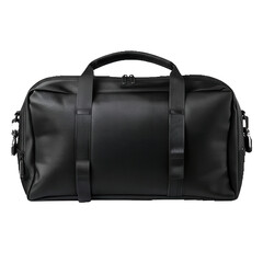 Black duffel bag with handles and shoulder strap isolated PNG with Transparent Background