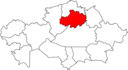 A detailed map of Kazakhstan highlighting the Akmola Region. Ideal for showcasing the location of the capital city, regional agriculture, or business-related content.


