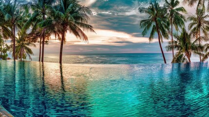 Serene Infinity Pool Overlooking Tropical Ocean at Sunset