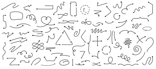 A diverse collection of hand-drawn underline arrows with small, clean arrowheads for creative design projects and visual communications