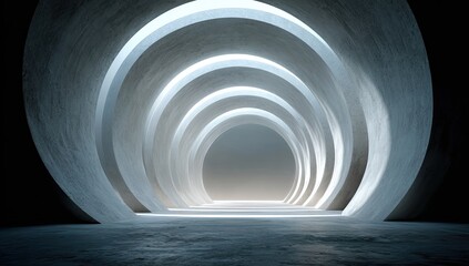 Abstract concrete tunnel with concentric circles