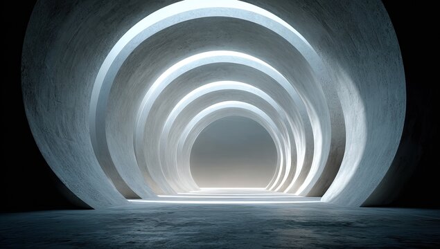 Abstract concrete tunnel with concentric circles