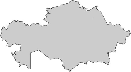 A clean, minimalist, and blank outline map of Kazakhstan in a professional grayscale color. Perfect for sleek presentations, business reports, or as a simple graphic element for any project.

