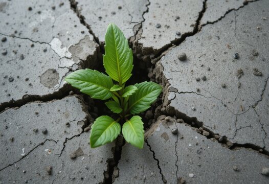 Una planta en crecimiento que atraviesa el hormig&oacute;n agrietado, representando resiliencia, esperanza y un crecimiento personal imparable