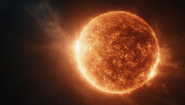 Fiery sun in space with cosmic rays - Powered by Adobe