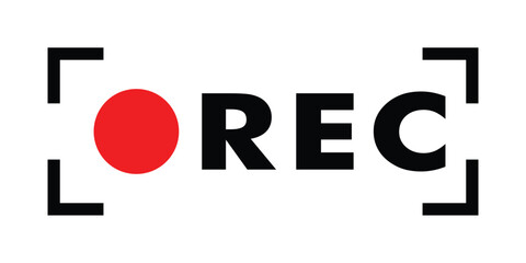 Stylish Red REC Icon. Vector Recording Symbol, Live Stream Button, Media Player Element, Video Audio Record Sign for Digital Interface and Broadcast Design