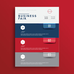 Business Fair Event Vector Flyer or Poster Template with Numbered Infographic Steps, Color Blocks, and Modern Corporate Design