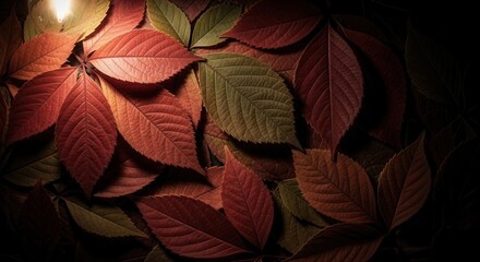 Fototapeta premium Autumnal symphony of leaves, a dance of red, orange, and green hues, showcasing the beauty of fall
