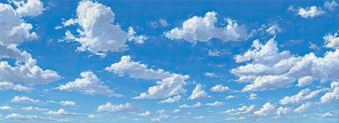 A vast expanse of a vibrant blue sky dotted with fluffy white cumulus clouds (2)