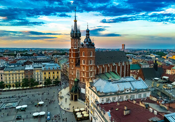 Obraz premium The Main Market Square of the Old Town of Krakow, Poland