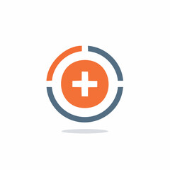 Fototapeta premium Medical plus sign icon inside a segmented orange and grey circle flat vector illustration