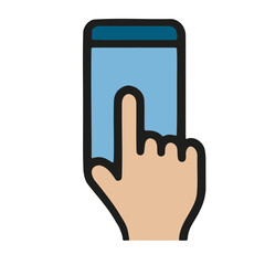 Vector illustration of hand holding smartphone icons. Perfect for mobile app design, user interface, UX concept, technology, and communication projects.