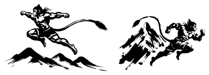 Hanuman flying with mountain vector