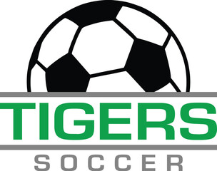 Tigers Soccer Team Design is a fantastic graphic for your soccer team that includes a ball and text. It is great for shirt designs, promotional products of any kind and advertising uses.