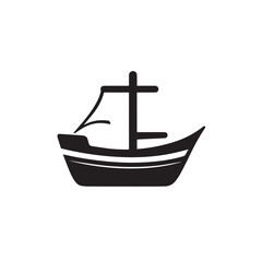 Boat Icon Symbol Black and White Illustration Nautical Ship Sail Marine Ocean Travel Vector