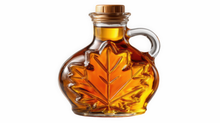 Maple syrup bottle embossed leaf design closed lid
