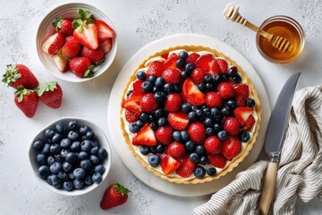 Fresh fruit tart, overhead view