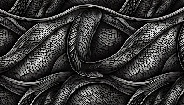 dragon snake reptile fish mermiad scale seamless pattern tile dinosaur skin seamless pattern black line background