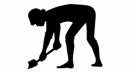 Fototapeta premium Silhouette of a person bending over while holding a shovel and digging in the ground illustration