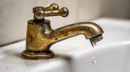 Worn-out faucet valve leaking water pooling on porcelain sink highlighting critical plumbing repair necessity