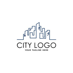 simple line art logo abstract of city skyline