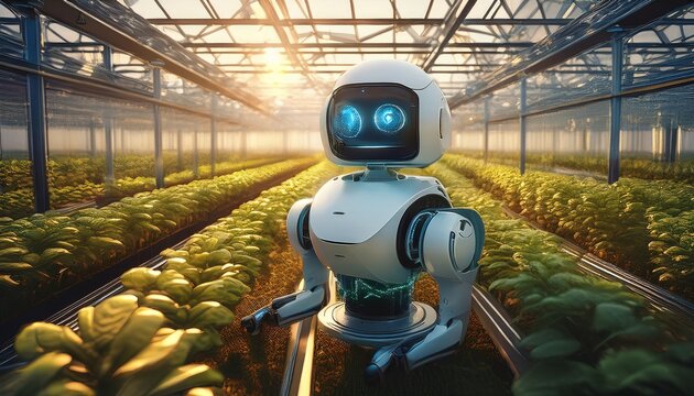 autonomous robot farming crops in greenhouse smart agriculture and automated harvesting