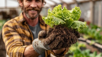 Healthy Food and Farming Lifestyle with Senior Farmer Harvesting Lettuce Outdoors