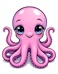 This image features a cute, cartoon style octopus with a rounded head and large, expressive eyes that give it an endearing character