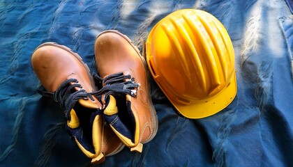 national safety month at work labour day with safety yellow hat and shoes