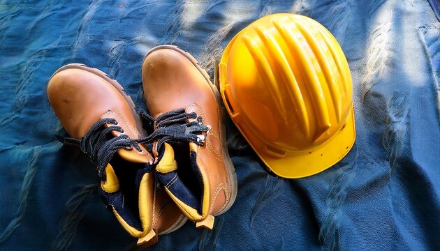 national safety month at work labour day with safety yellow hat and shoes