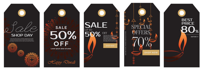 vector illustration of a set of Diwali special discount price tags labels