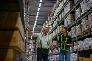 Logistics employees are working warehouse.