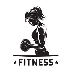 Strong Fitness Woman Logo – Female Bodybuilder with Dumbbells – Gym Workout Vector Illustration