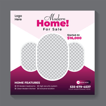 Modern real estate social media post design template, square template